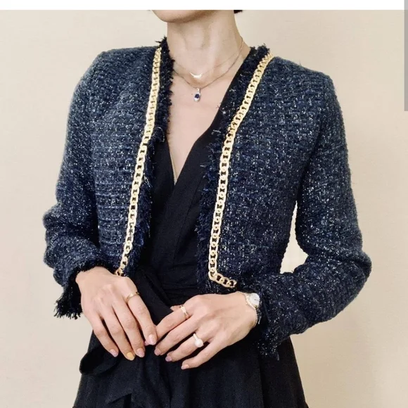 Christian Lacroix tweed gold chain accent blazer - Picture 1 of 1